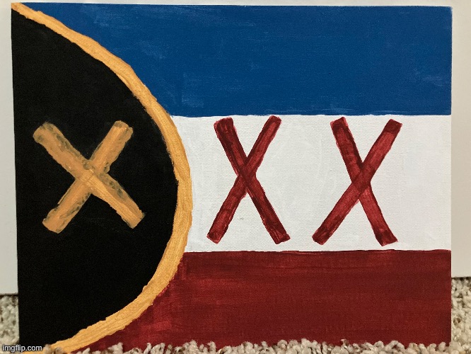Painting of L’Manberg flag by your truly | image tagged in dsmp,painting,flag | made w/ Imgflip meme maker