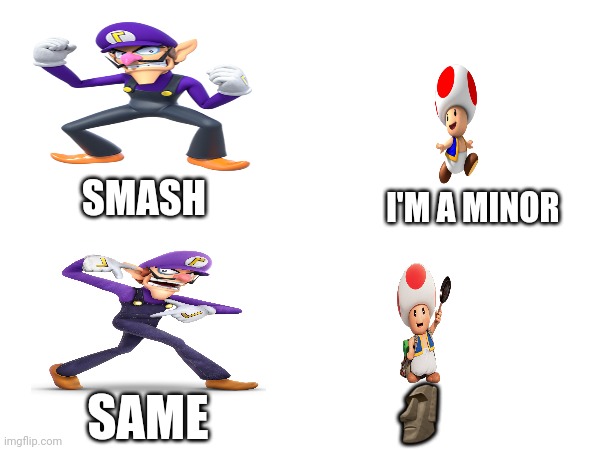 SMASH; I'M A MINOR; SAME; 🗿 | made w/ Imgflip meme maker