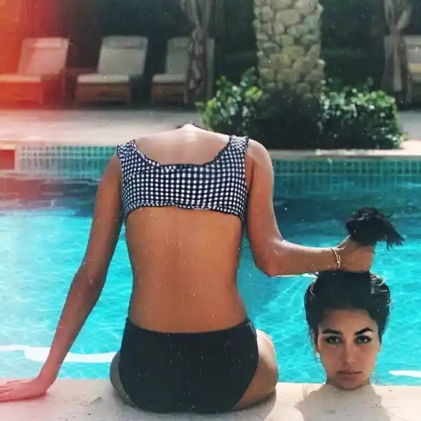 High Quality headless girl at the pool Blank Meme Template
