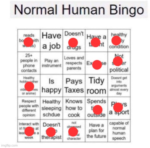 Normal human bingo | image tagged in normal human bingo | made w/ Imgflip meme maker