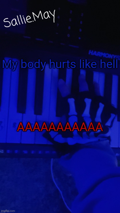 My body hurts like hell; AAAAAAAAAAA | image tagged in sallie's temp by hannibal | made w/ Imgflip meme maker