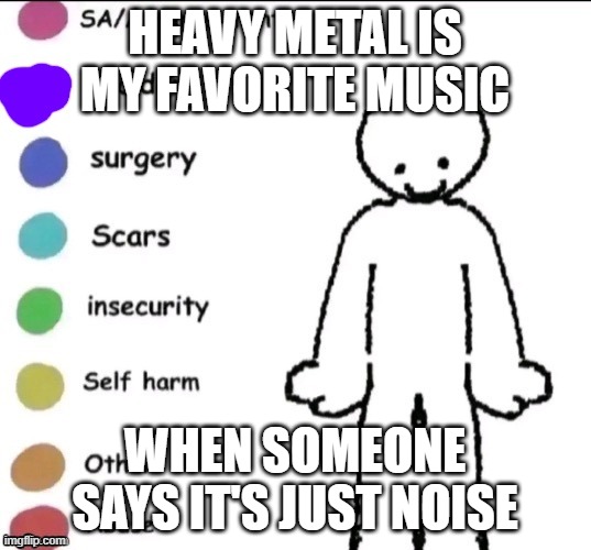 i love death grips | HEAVY METAL IS MY FAVORITE MUSIC; WHEN SOMEONE SAYS IT'S JUST NOISE | image tagged in pain chart | made w/ Imgflip meme maker