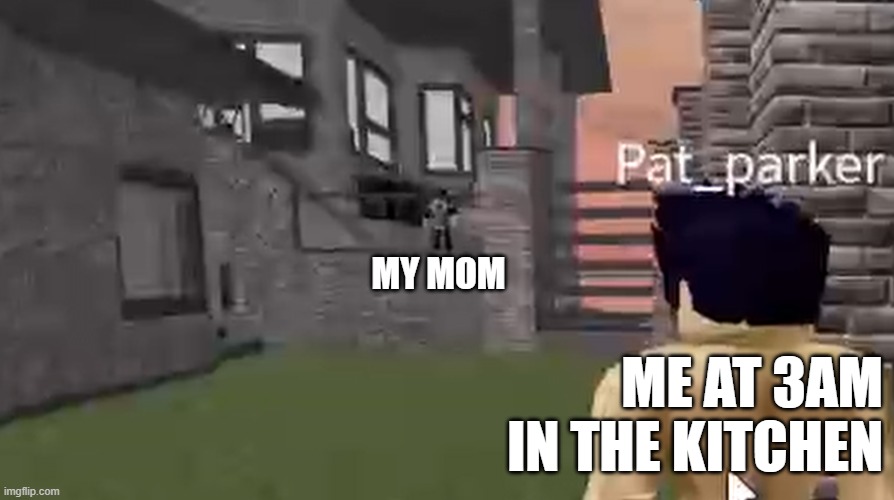I knew this could be a meme | MY MOM; ME AT 3AM
IN THE KITCHEN | image tagged in roblox,mom | made w/ Imgflip meme maker