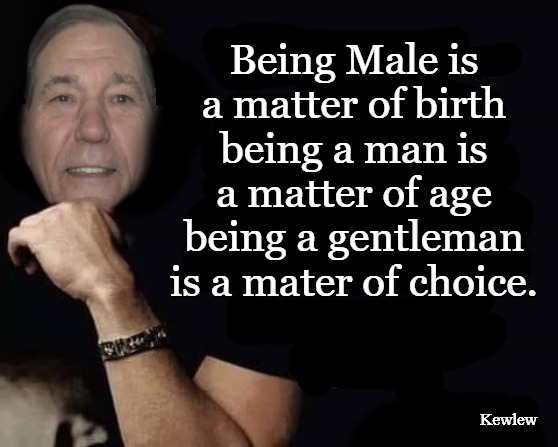 Being Male is a matter of birth
being a man is a matter of age
being a gentleman is a mater of choice. Kewlew | made w/ Imgflip meme maker