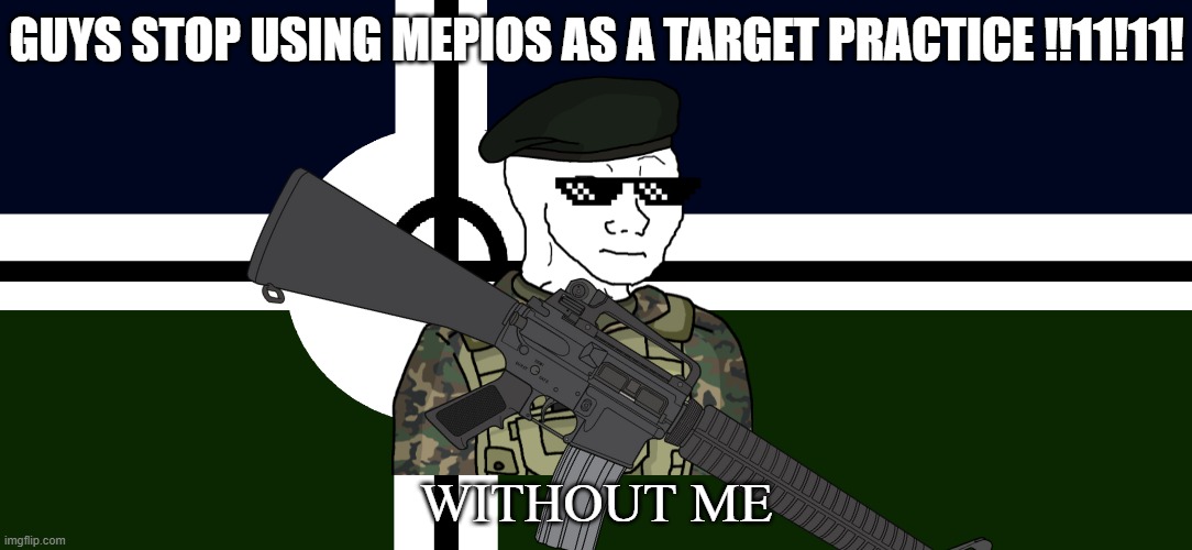 Eroican/ER.UNI-A War Flag | GUYS STOP USING MEPIOS AS A TARGET PRACTICE !!11!11! WITHOUT ME | image tagged in eroican/er uni-a war flag | made w/ Imgflip meme maker