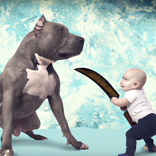 Baby with a sword fighting a giant pitbull Blank Meme Template