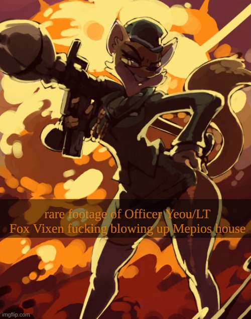 I literally woke up at 1:22 am just to make this post. just everyone's favorite British fox. | rare footage of Officer Yeou/LT Fox Vixen fucking blowing up Mepios house | image tagged in mepios sucks,mepios,cartoon,war,anti furry,furry | made w/ Imgflip meme maker