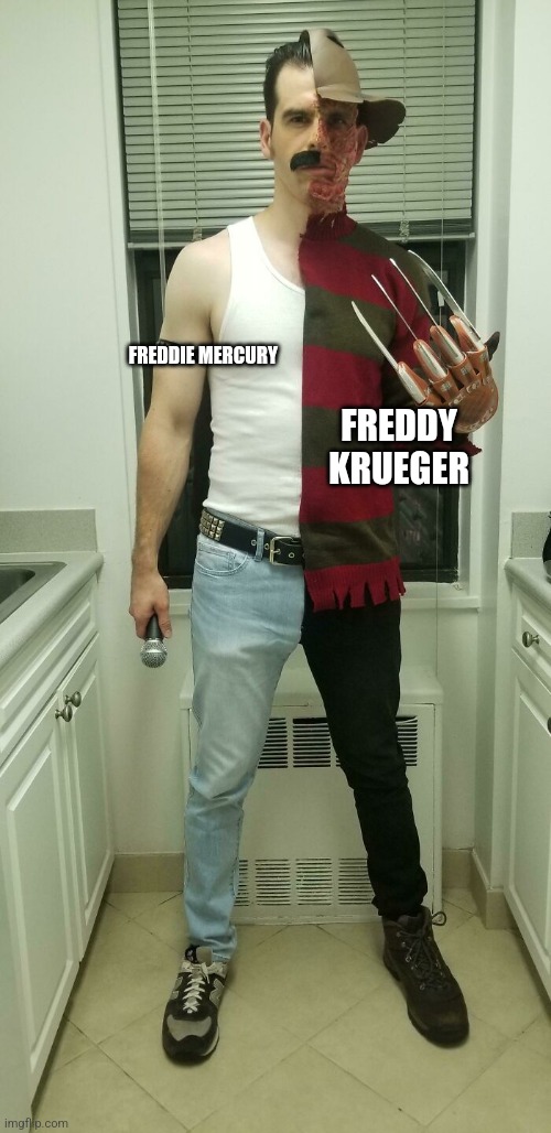 Half Juan, Half Krueger | FREDDIE MERCURY; FREDDY KRUEGER | image tagged in half juan half krueger | made w/ Imgflip meme maker