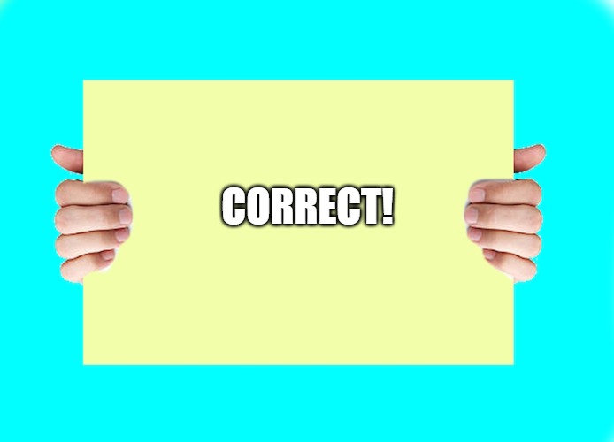 CORRECT! | image tagged in hands holding sign | made w/ Imgflip meme maker