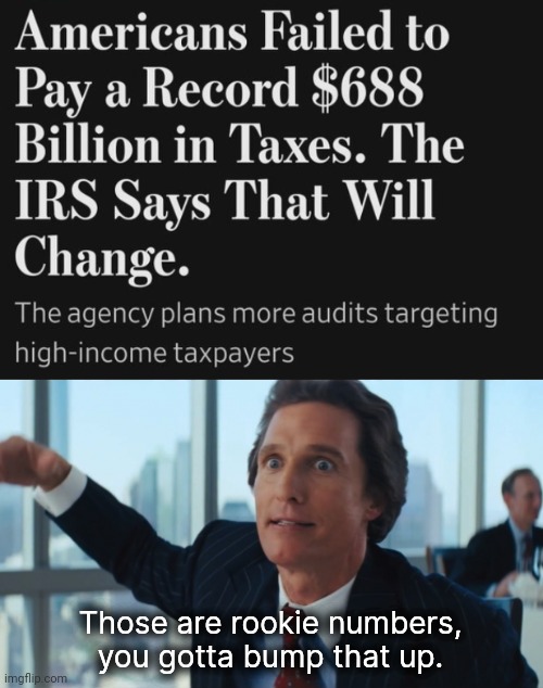 Just wanna say....I hate the IRS! | Those are rookie numbers, you gotta bump that up. | image tagged in rookie numbers | made w/ Imgflip meme maker