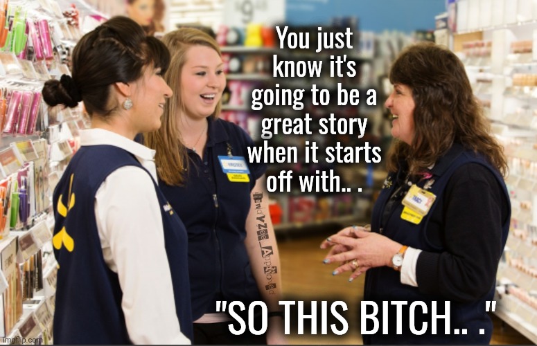 TELL ME A STORY | You just know it's going to be a great story when it starts off with.. . "SO THIS BITCH.. ." | image tagged in good times,walmart life,randyzee_approved,story,women | made w/ Imgflip meme maker