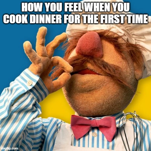 free epic Melonpan | HOW YOU FEEL WHEN YOU COOK DINNER FOR THE FIRST TIME | image tagged in swedish chef | made w/ Imgflip meme maker