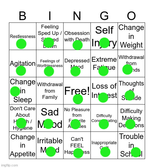 WOOHOO, WHAT DO I WIN? | image tagged in depression bingo | made w/ Imgflip meme maker