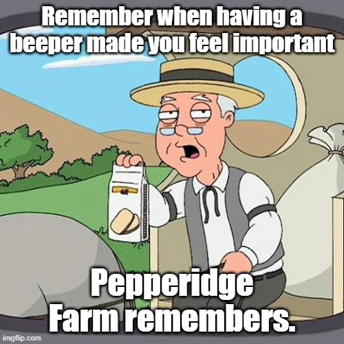 Pepperidge Farm Remembers Meme | Remember when having a beeper made you feel important; Pepperidge Farm remembers. | image tagged in memes,pepperidge farm remembers | made w/ Imgflip meme maker