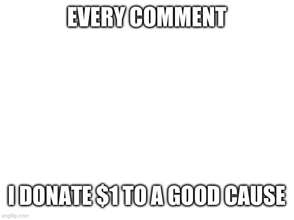 First comment decides the cause | EVERY COMMENT; I DONATE $1 TO A GOOD CAUSE | image tagged in charity | made w/ Imgflip meme maker