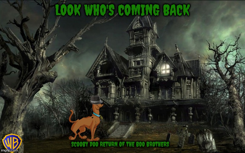 movies that might happen someday part 76 | LOOK WHO'S COMING BACK; SCOOBY DOO RETURN OF THE BOO BROTHERS | image tagged in haunted house,warner bros,scooby doo,sequels,direct to dvd,fake | made w/ Imgflip meme maker
