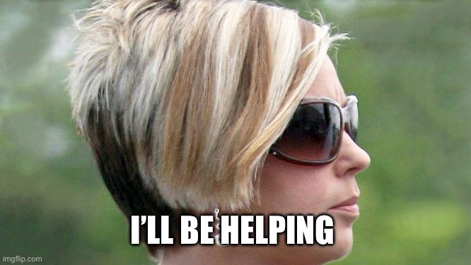 Karen | I’LL BE HELPING | image tagged in karen | made w/ Imgflip meme maker