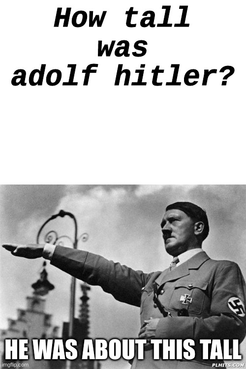 hmmm... | How tall was adolf hitler? HE WAS ABOUT THIS TALL | image tagged in hitler,funny,spongebob,why did i make this,you have been eternally cursed for reading the tags | made w/ Imgflip meme maker