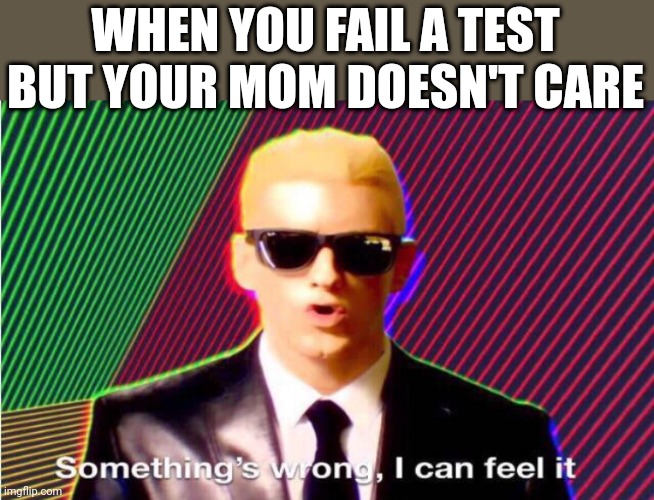 Something’s wrong | WHEN YOU FAIL A TEST BUT YOUR MOM DOESN'T CARE | image tagged in something s wrong | made w/ Imgflip meme maker