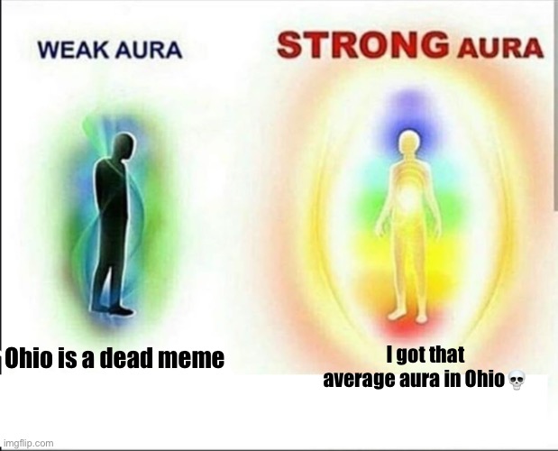weak aura vs strong aura | I got that average aura in Ohio💀; Ohio is a dead meme | image tagged in weak aura vs strong aura | made w/ Imgflip meme maker