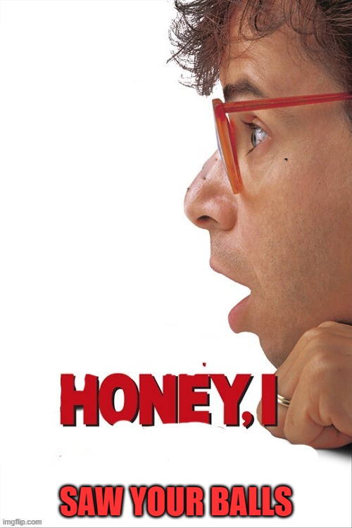 honey, I x | SAW YOUR BALLS | image tagged in honey i x | made w/ Imgflip meme maker