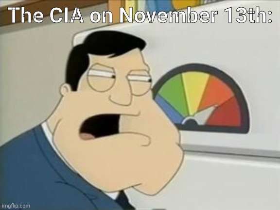 American Dad Threat Level | The CIA on November 13th: | image tagged in american dad threat level | made w/ Imgflip meme maker