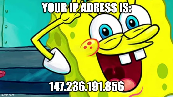 Spongebob IP Address | YOUR IP ADRESS IS: 147.236.191.856 | image tagged in spongebob ip address | made w/ Imgflip meme maker