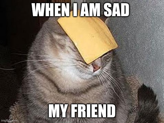 Cats with cheese | WHEN I AM SAD; MY FRIEND | image tagged in cats with cheese | made w/ Imgflip meme maker