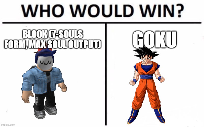 Who would win.mp3 | BLOOK (7-SOULS FORM, MAX SOUL OUTPUT); GOKU | image tagged in memes,who would win | made w/ Imgflip meme maker