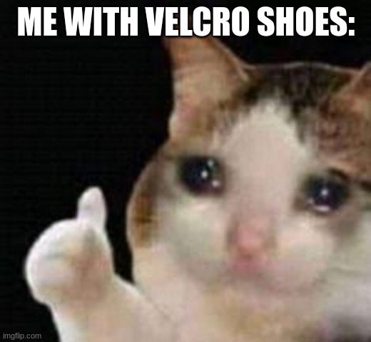 Approved crying cat | ME WITH VELCRO SHOES: | image tagged in approved crying cat | made w/ Imgflip meme maker