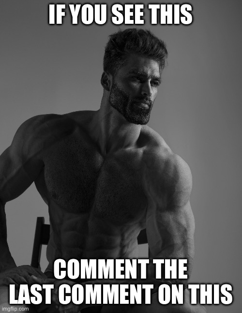 Giga Chad | IF YOU SEE THIS; COMMENT THE LAST COMMENT ON THIS | image tagged in giga chad,comments,memes | made w/ Imgflip meme maker