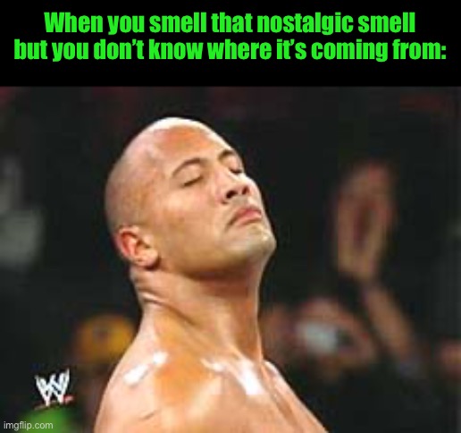 The Rock Smelling | When you smell that nostalgic smell but you don’t know where it’s coming from: | image tagged in the rock smelling | made w/ Imgflip meme maker