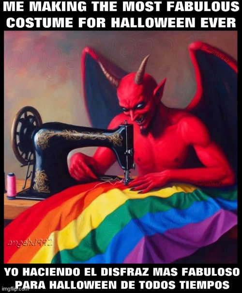 image tagged in halloween,gay pride flag,devil,costumes,halloween costume,satan | made w/ Imgflip meme maker