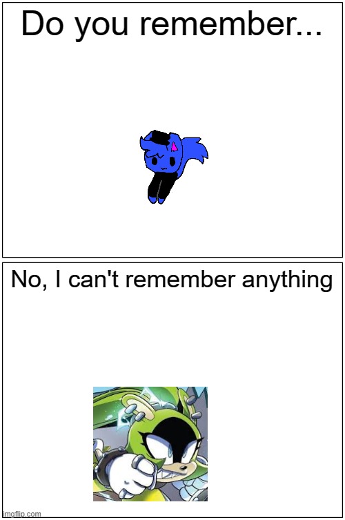 Blank Comic Panel 1x2 Meme | Do you remember... No, I can't remember anything | image tagged in memes,blank comic panel 1x2 | made w/ Imgflip meme maker