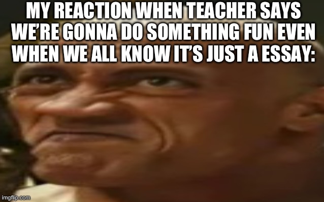 Like, just skip to the ducking point | MY REACTION WHEN TEACHER SAYS WE’RE GONNA DO SOMETHING FUN EVEN WHEN WE ALL KNOW IT’S JUST A ESSAY: | image tagged in school,tests | made w/ Imgflip meme maker