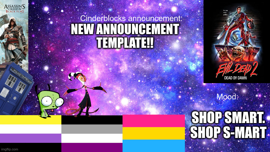 WOOOOOO | NEW ANNOUNCEMENT TEMPLATE!! SHOP SMART. SHOP S-MART | image tagged in announcement,lgbtq | made w/ Imgflip meme maker