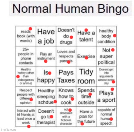 planning on cleaning my room agajn anyways | image tagged in normal human bingo | made w/ Imgflip meme maker