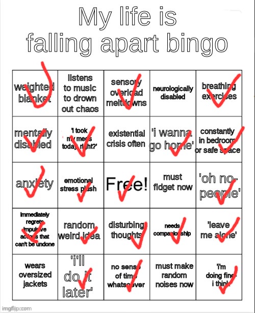 Oh hamburgers! D: | image tagged in my life is falling apart bingo | made w/ Imgflip meme maker