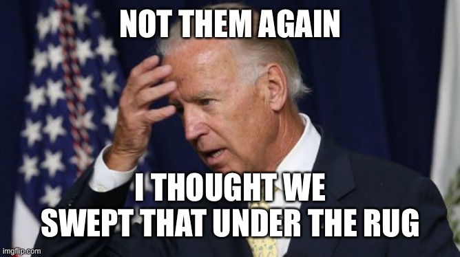 Joe Biden worries | NOT THEM AGAIN I THOUGHT WE SWEPT THAT UNDER THE RUG | image tagged in joe biden worries | made w/ Imgflip meme maker