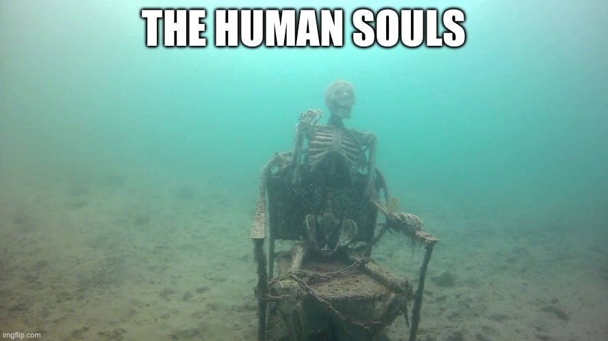 skeleton underwater | THE HUMAN SOULS | image tagged in skeleton underwater | made w/ Imgflip meme maker