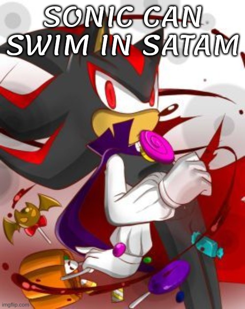 shadow | SONIC CAN SWIM IN SATAM | image tagged in shadow | made w/ Imgflip meme maker