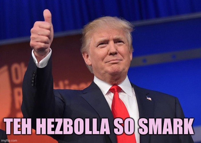 Unhinged | TEH HEZBOLLA SO SMARK | image tagged in donald trump,memes | made w/ Imgflip meme maker