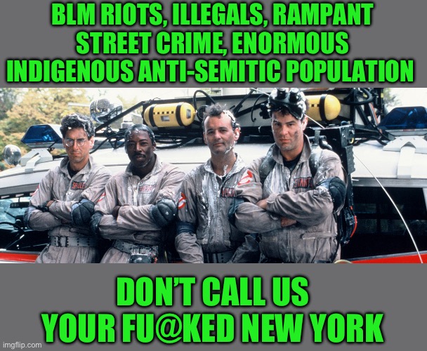 Yep | BLM RIOTS, ILLEGALS, RAMPANT STREET CRIME, ENORMOUS INDIGENOUS ANTI-SEMITIC POPULATION; DON’T CALL US YOUR FU@KED NEW YORK | image tagged in ghost busters,democrats,progressives | made w/ Imgflip meme maker