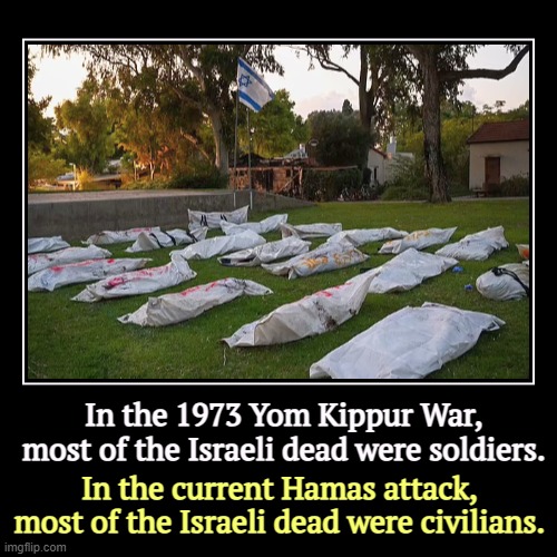 This was under Hamas's direct orders. | In the 1973 Yom Kippur War, most of the Israeli dead were soldiers. | In the current Hamas attack, most of the Israeli dead were civilians. | image tagged in funny,demotivationals,hamas,kills,civilians | made w/ Imgflip demotivational maker