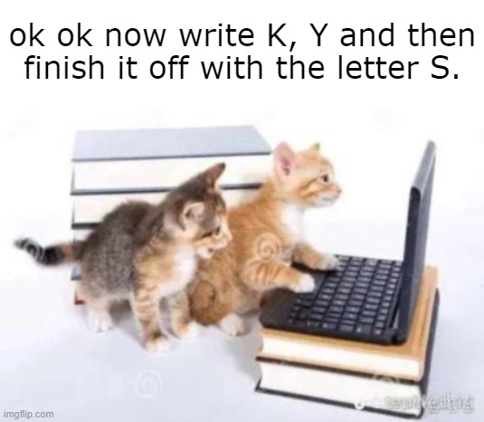 now type | ok ok now write K, Y and then finish it off with the letter S. | image tagged in now type | made w/ Imgflip meme maker