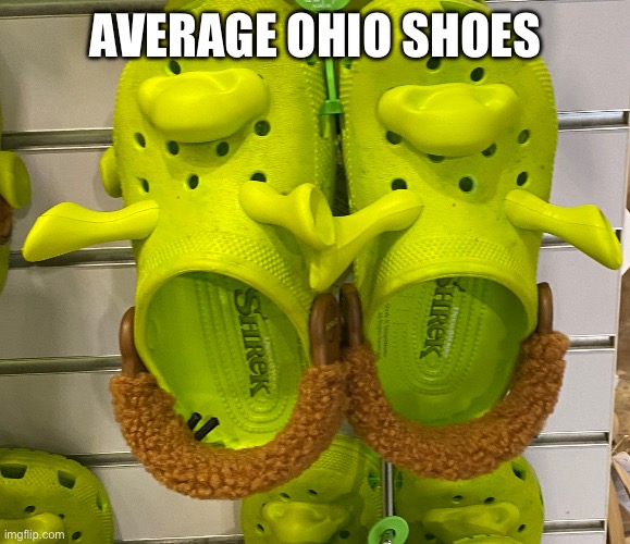 … | AVERAGE OHIO SHOES | image tagged in shrek,shoes,ohio,real life | made w/ Imgflip meme maker