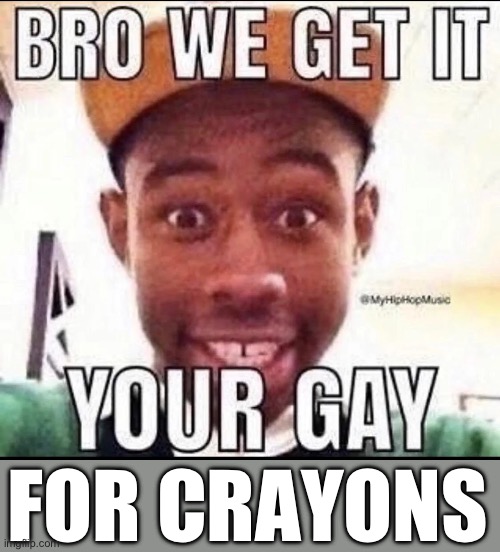 BRO WE GET IT YOU'RE GAY | FOR CRAYONS | image tagged in bro we get it you're gay | made w/ Imgflip meme maker