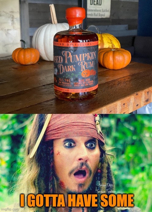 PUMPKIN RUM | I GOTTA HAVE SOME | image tagged in pumpkin,rum,jack sparrow,pirates | made w/ Imgflip meme maker