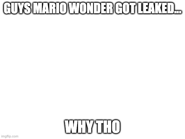 why | GUYS MARIO WONDER GOT LEAKED... WHY THO | image tagged in nintendo,leaks | made w/ Imgflip meme maker