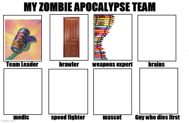 I only have 3 in the teeeaaaaam | image tagged in my zombie apocalypse team | made w/ Imgflip meme maker